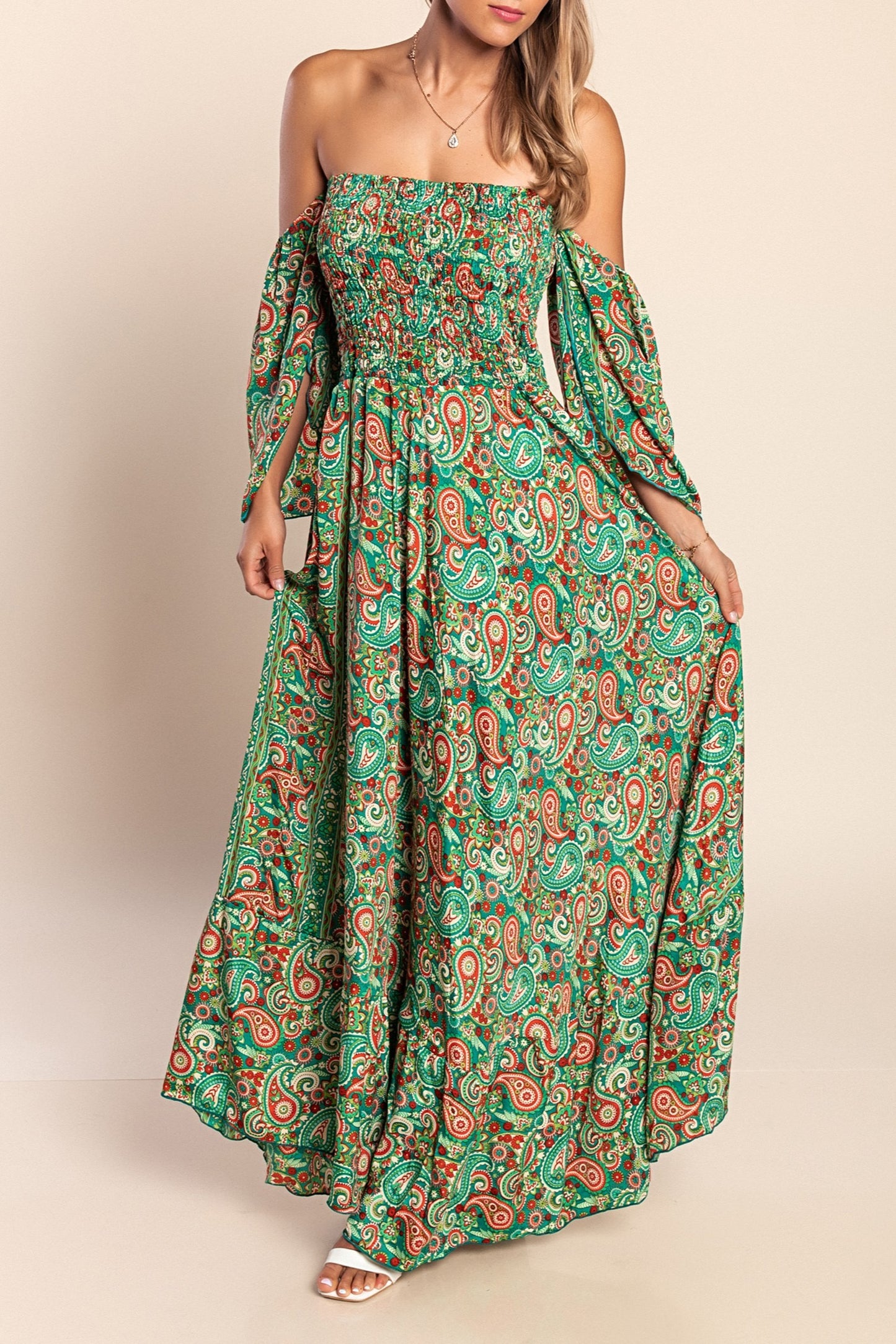 Abito maxi con stampa, multicolore