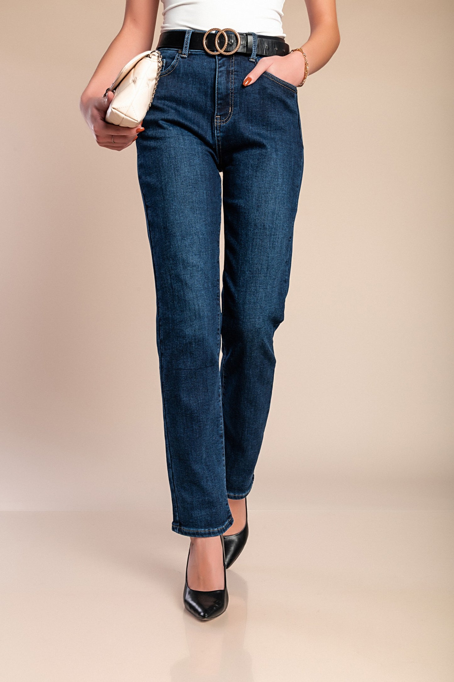 Jeans termici taglie forti con pantaloni attillati, blu scuro