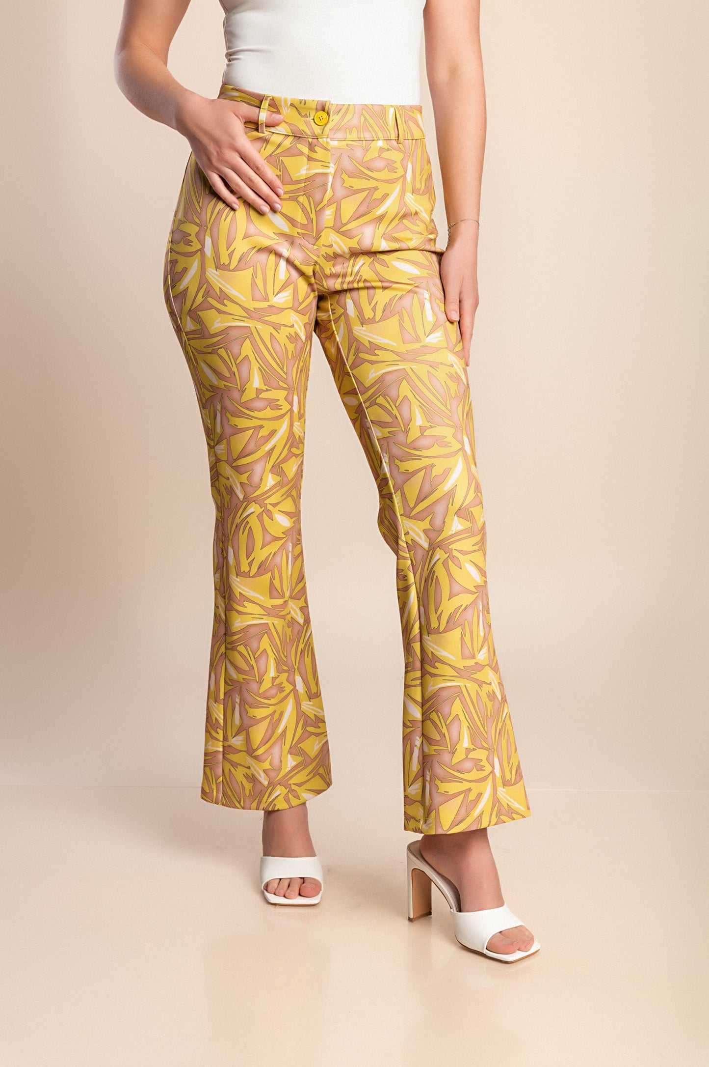 Pantaloni stampati taglie forti, gialli