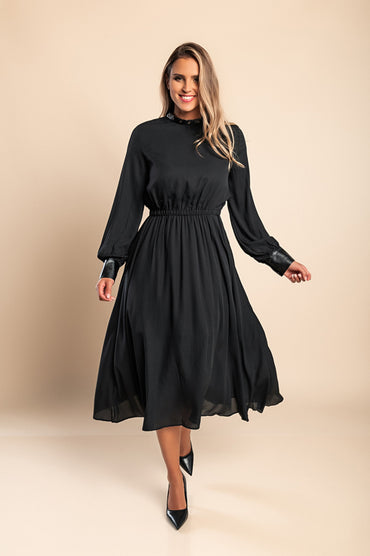 Dettagli in ecopelle Abito midi elegante Plana, nero