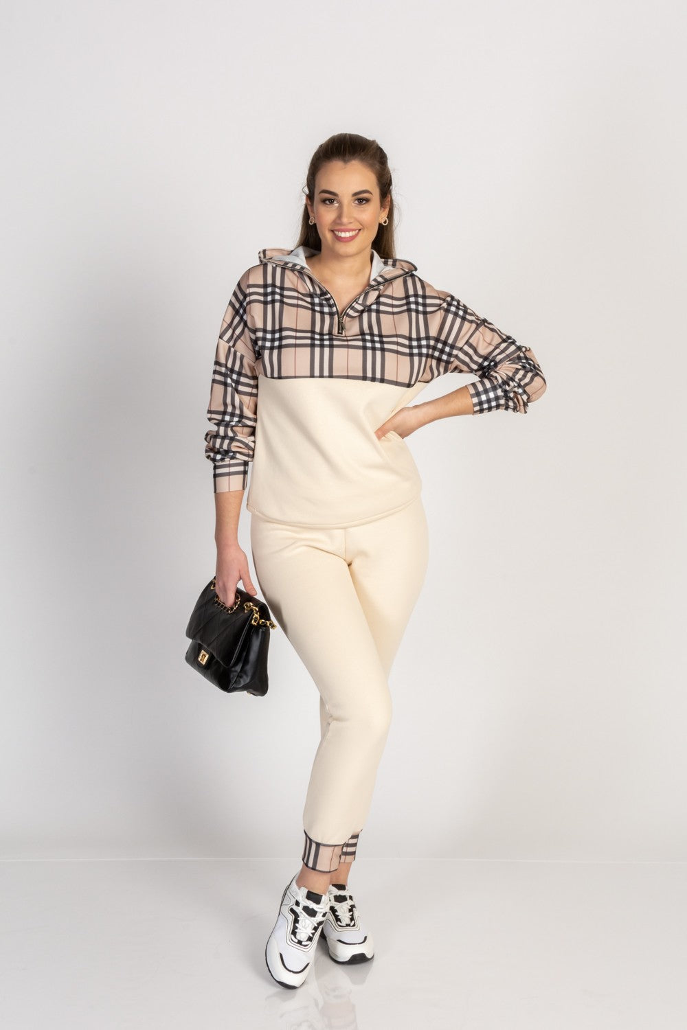 Completo tuta in cotone con stampa Ferisa, beige