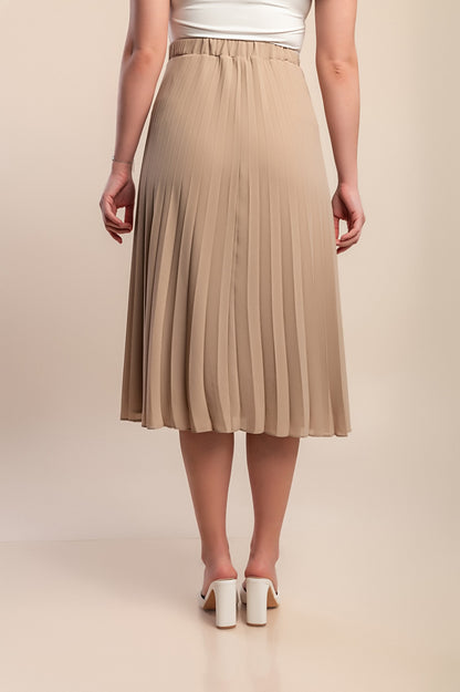 Gonna midi plissettata taglie forti, beige