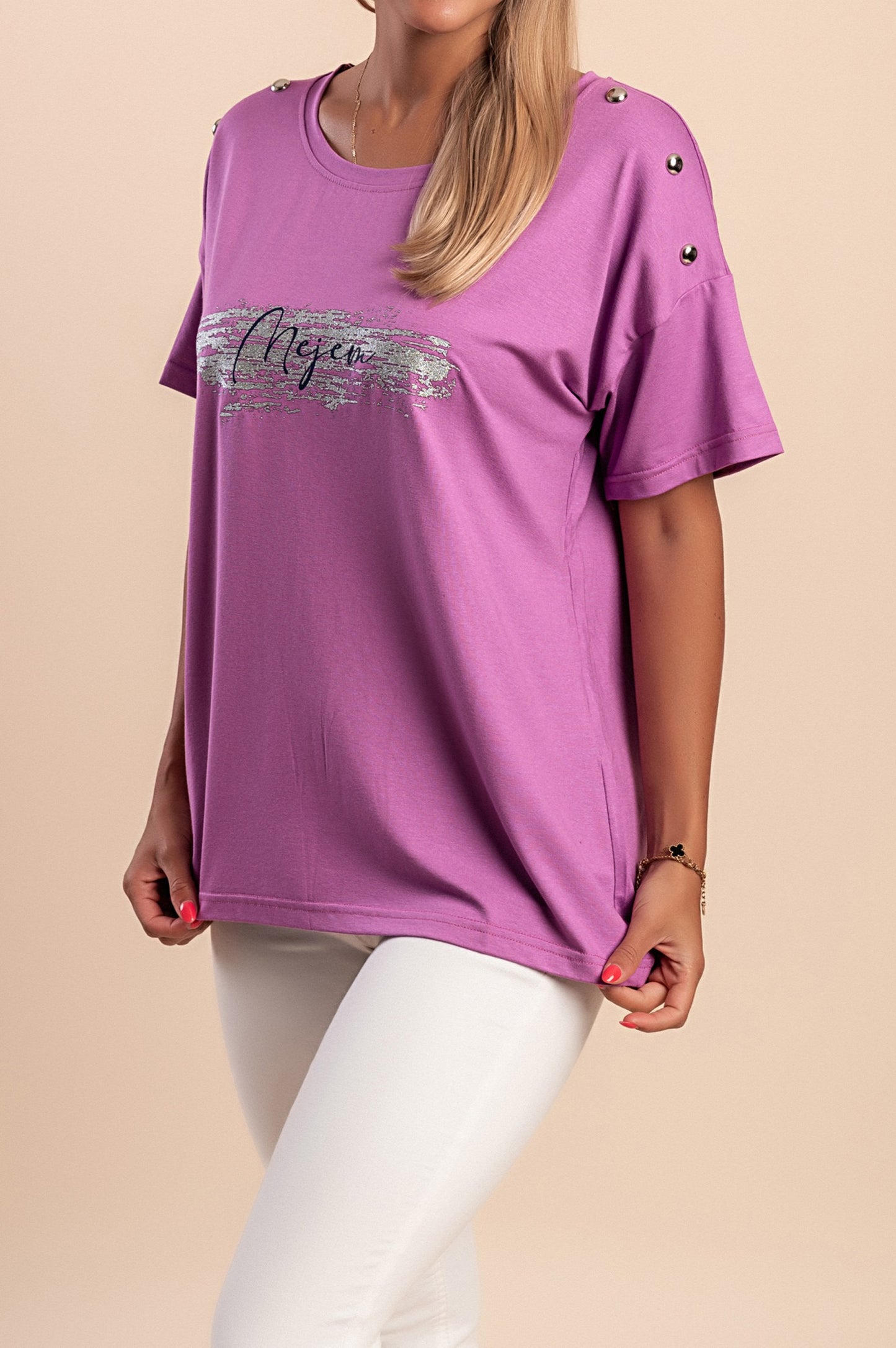 T-shirt con rivetti decorativi, blu reale