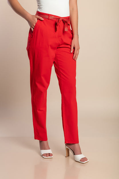 Pantaloni di cotone taglie forti, rossi