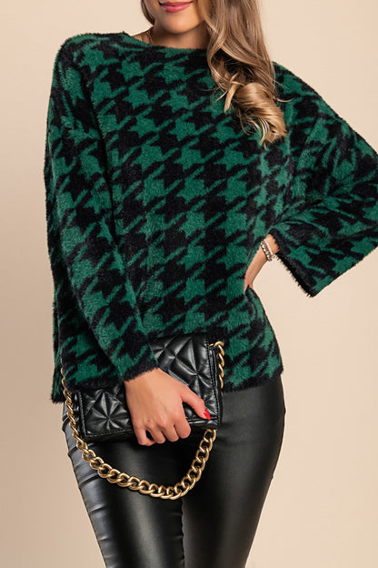 Maglia morbida con stampa pepita, verde