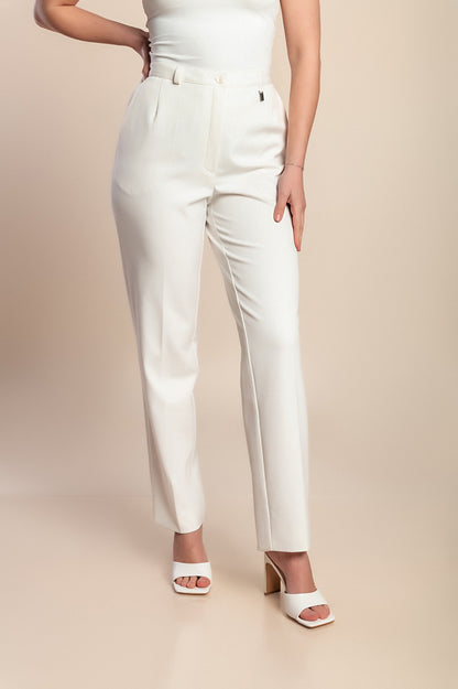 Pantaloni eleganti a vita alta taglie forti, bianchi