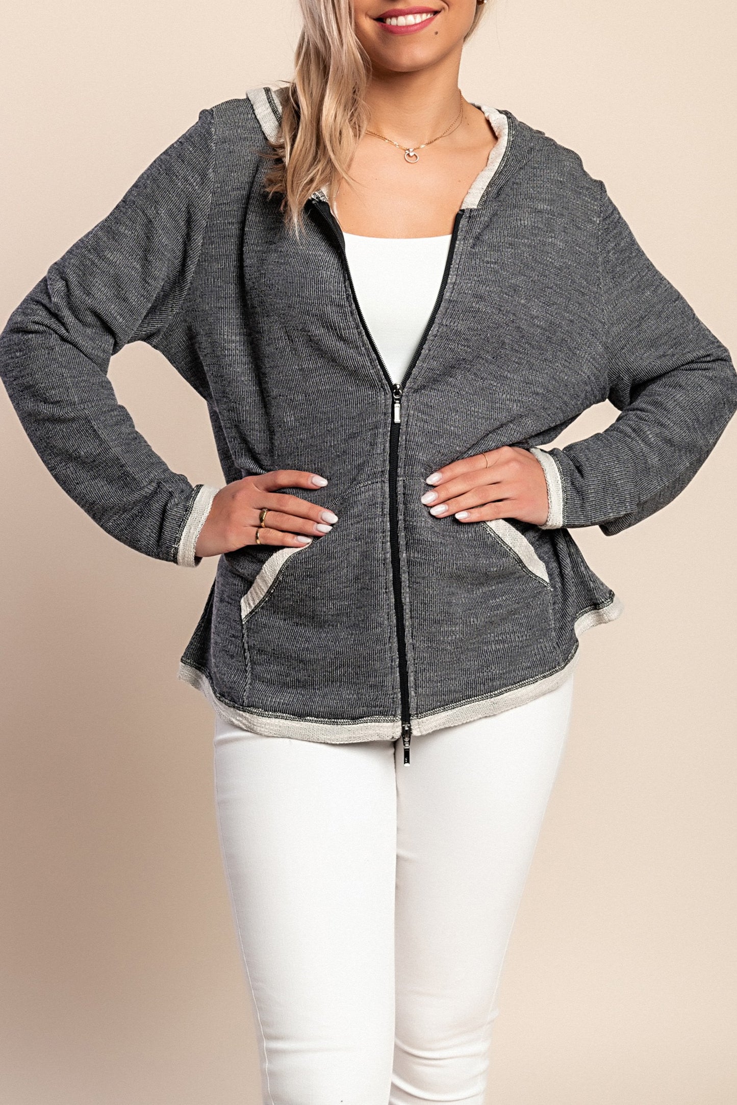 Top con cerniera, nero