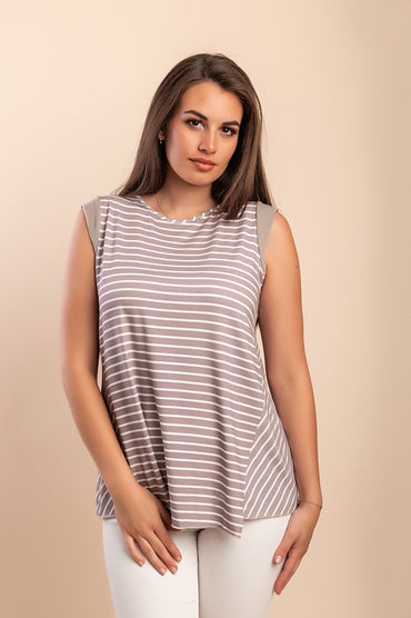 Top con stampa a righe, beige