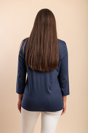 Top con maniche a 3/4, blu scuro