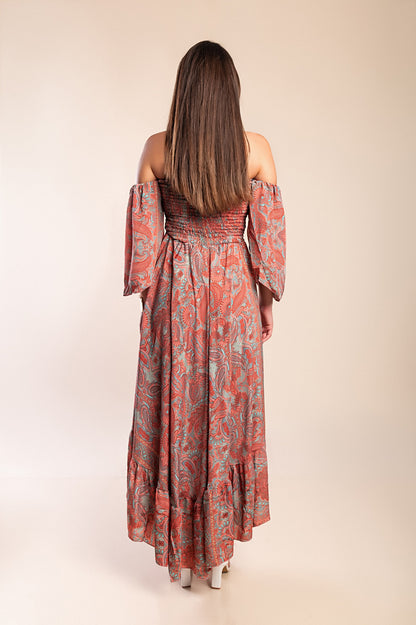 Abito maxi con stampa, multicolore