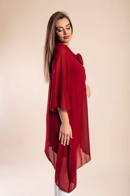 Elegante tunica in tessuto semitrasparente con fiocco decorativo  Ginette, verde scuro