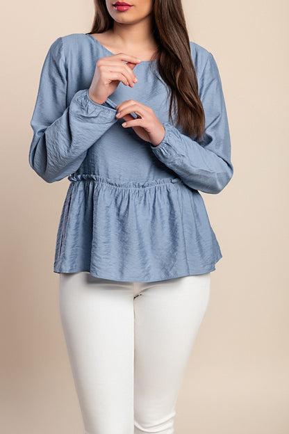 Camicetta a maniche lunghe taglie forti, azzurra