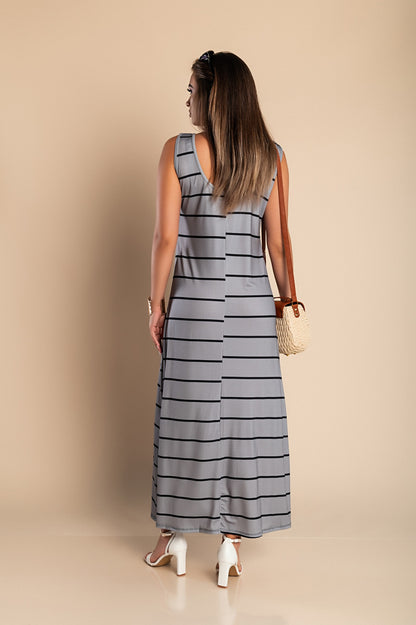 Abito lungo con stampa a righe, grigio