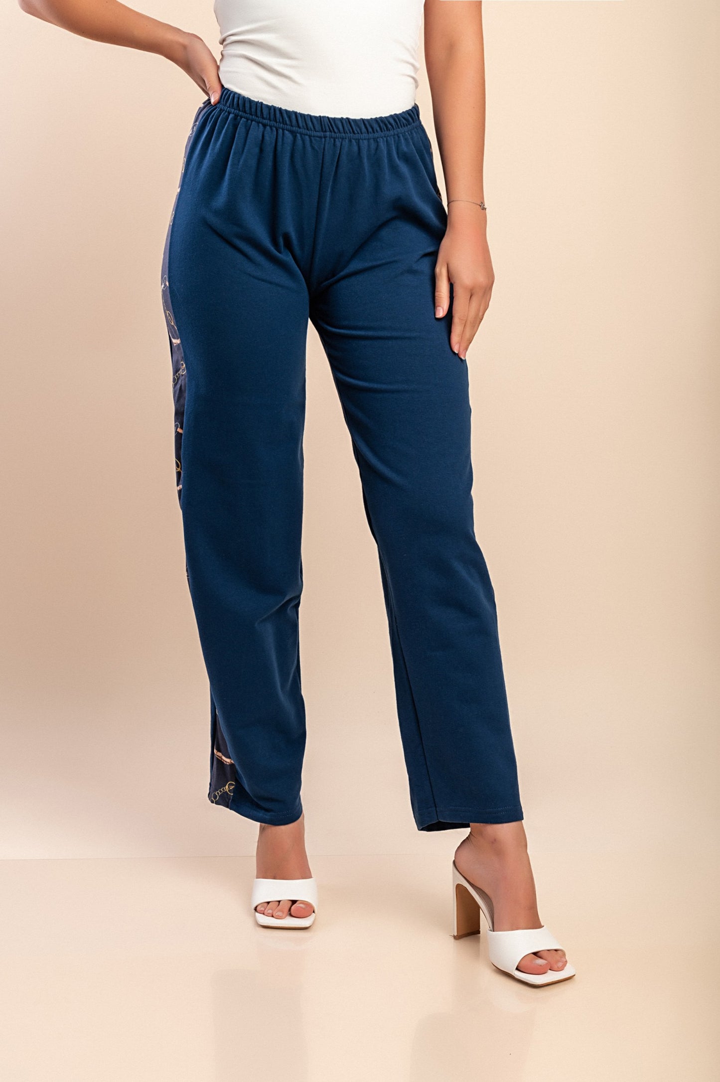 Pantaloni in cotone stampato, blu
