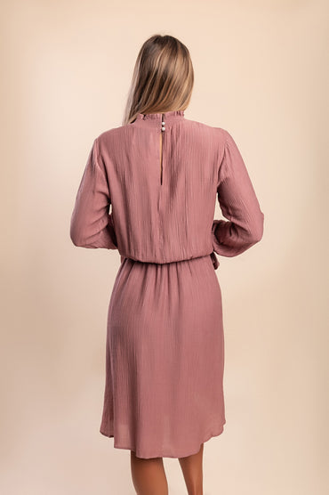 Abito midi con maniche lunghe, rosa antico