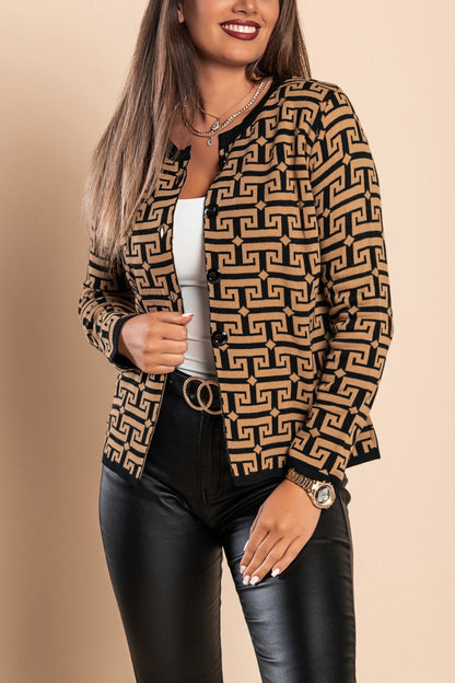 Cardigan in maglia con motivo geometrico e bottoni, nero