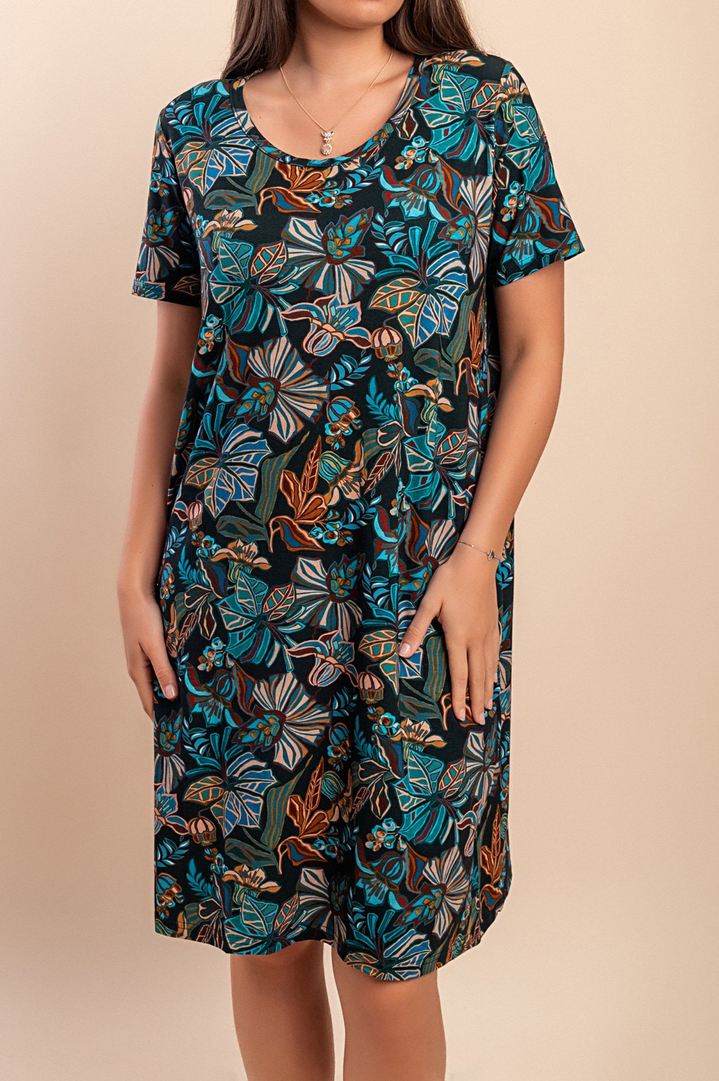 Abito midi con stampa, multicolore