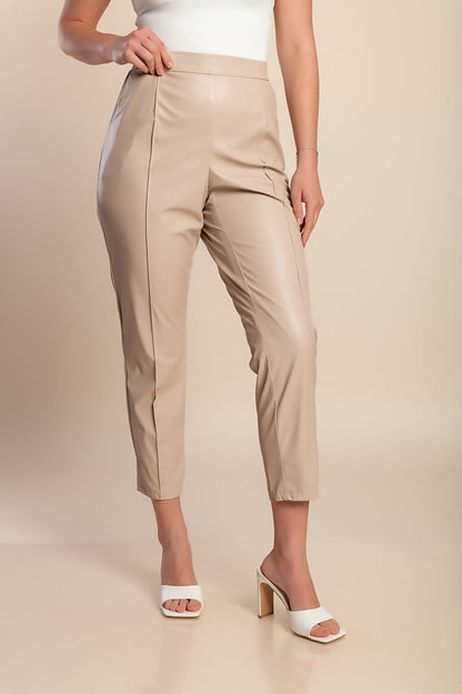 Pantaloni in pelle 7/8 taglie forti, crema
