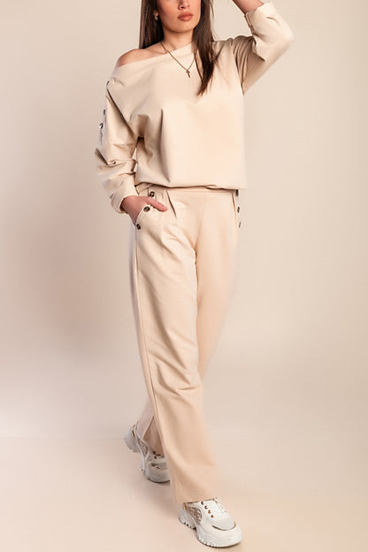 Completo due pezzi in cotone, beige