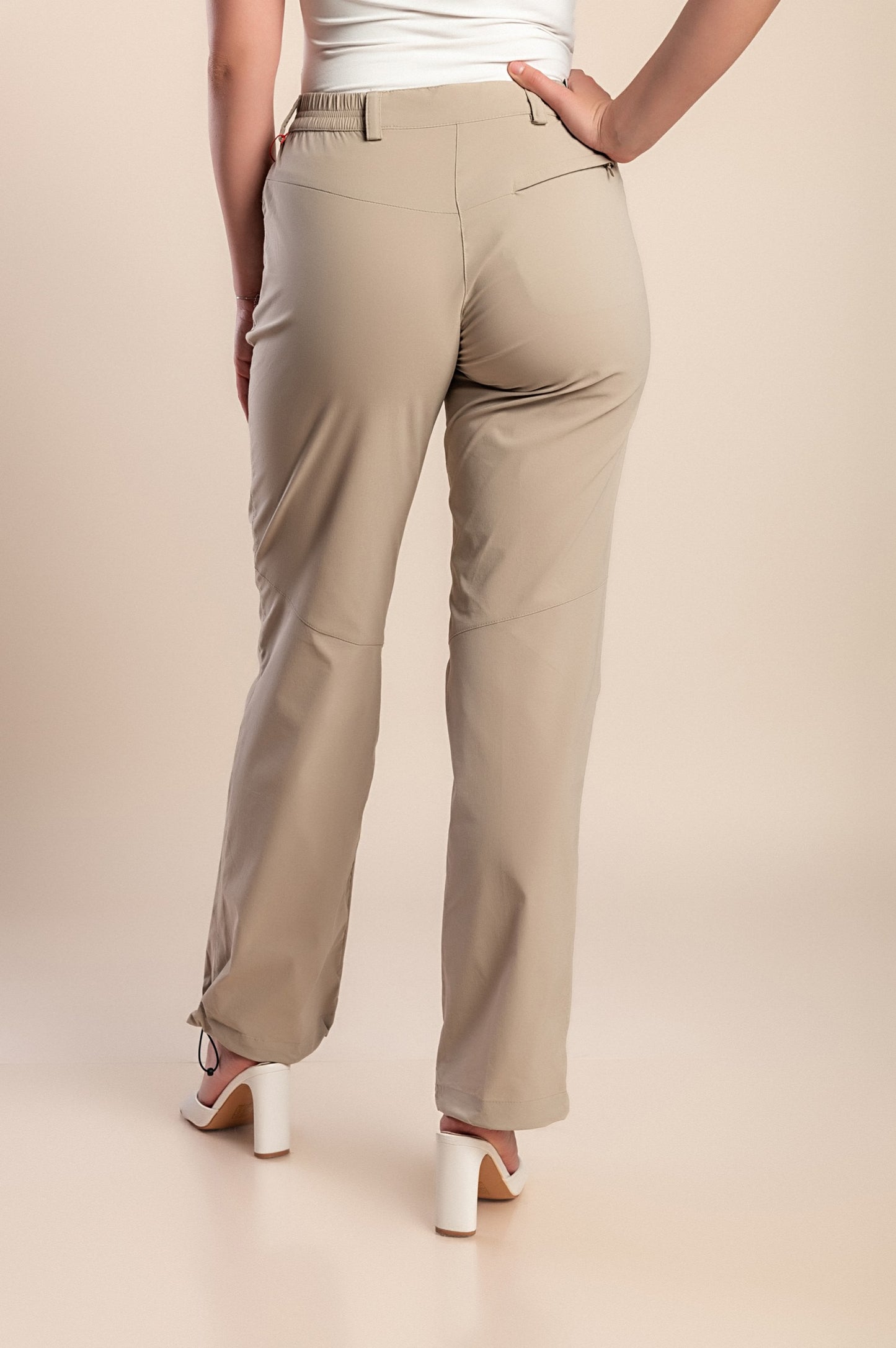 Pantaloni taglie forti con elastico in vita, beige