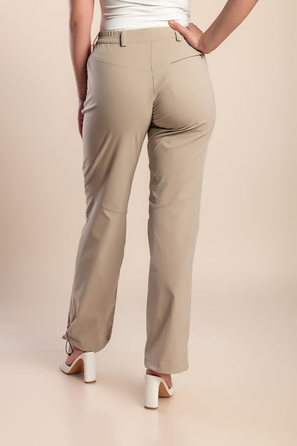 Pantaloni taglie forti con elastico in vita, beige