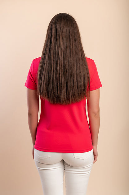 T-shirt in cotone con scollo rotondo, fucsia