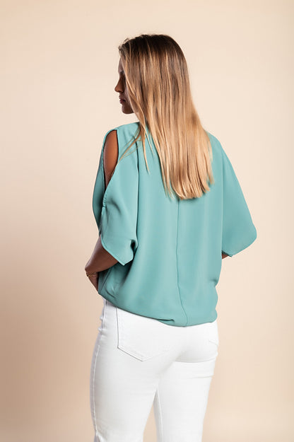 Blusa elegante ampia con scollo a "V", colore rosa chiaro