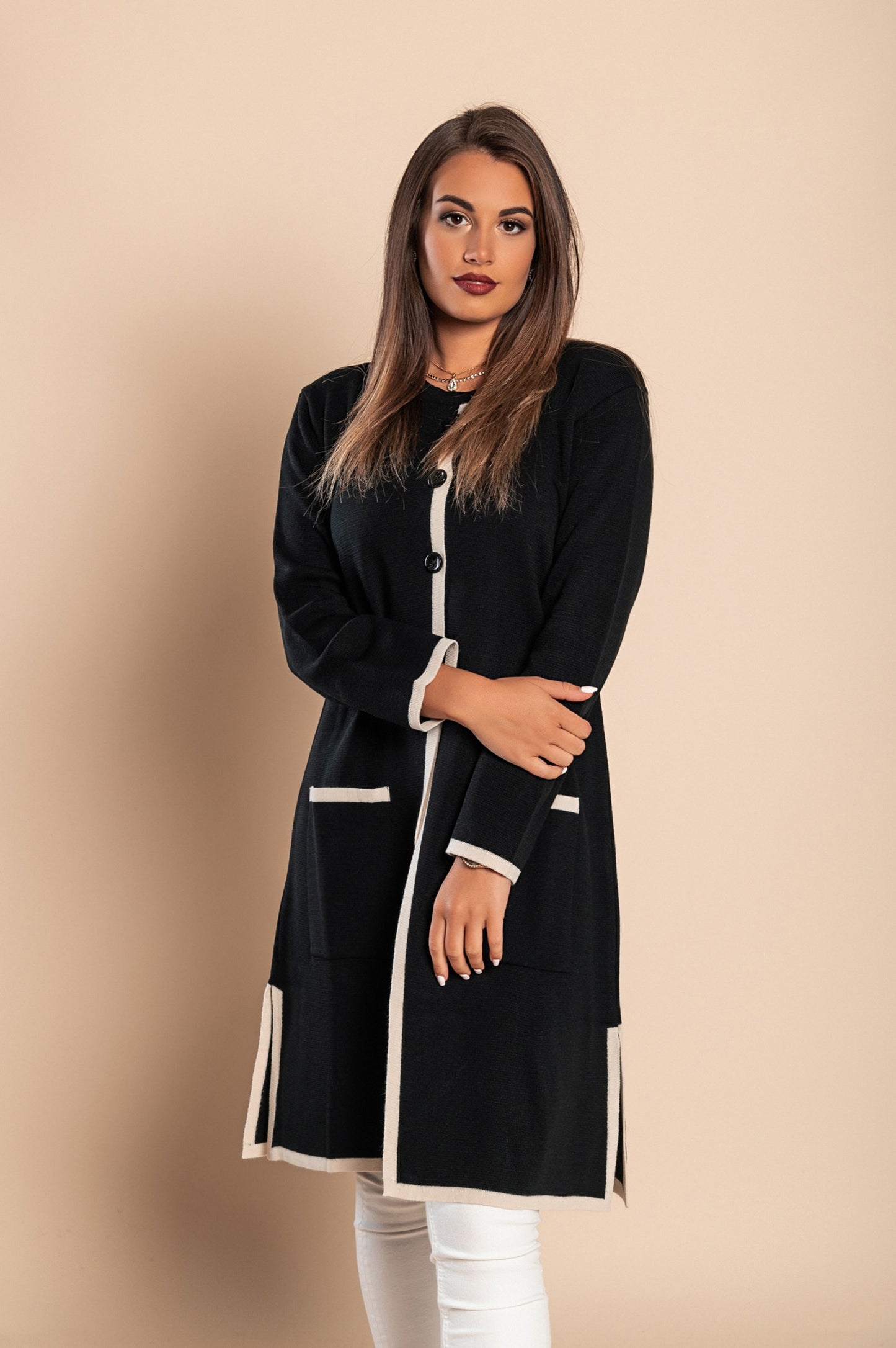 Cardigan in maglia con bottoni, nero