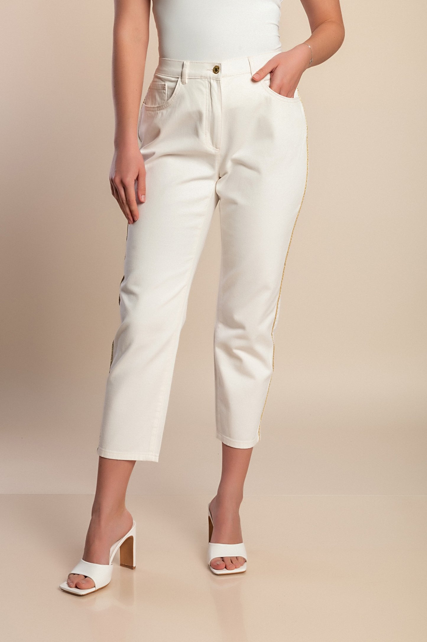 Pantaloni in cotone taglie forti, crema