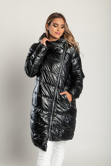 Giacca invernale lunga con cappuccio, 2287, nera