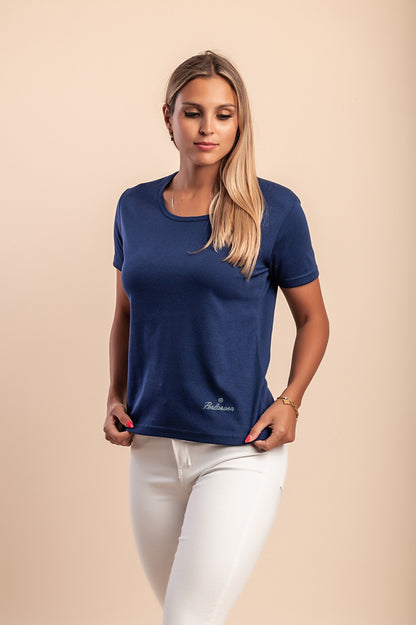 T-shirt in cotone con scollo rotondo, bianca
