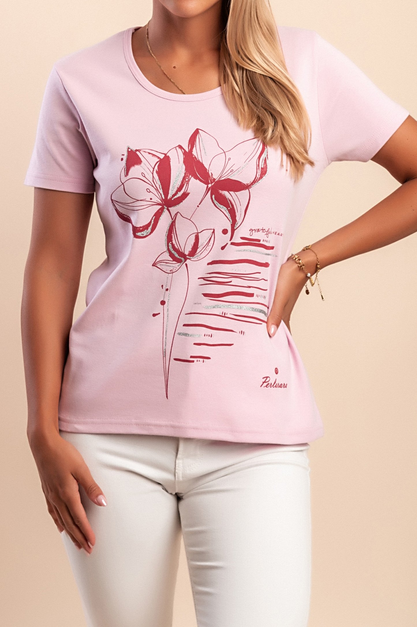 T-shirt in cotone con stampa, rosa chiaro