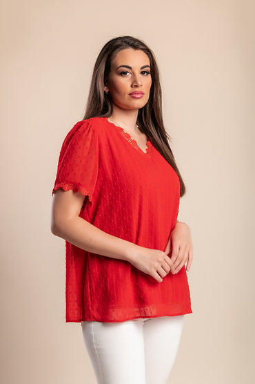 Camicetta taglie forti con maniche corte, rossa