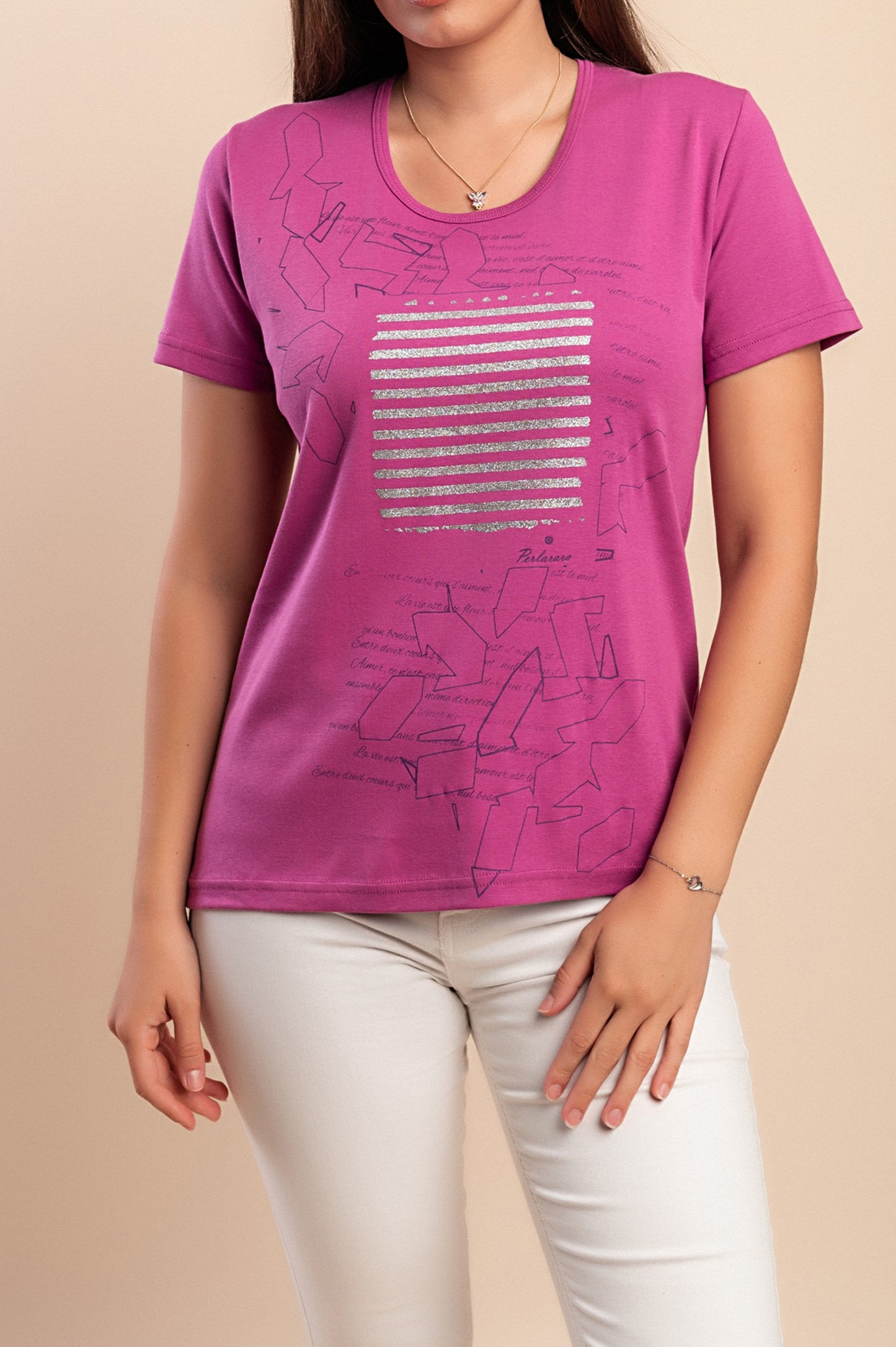 T-shirt in cotone con stampa, turchese