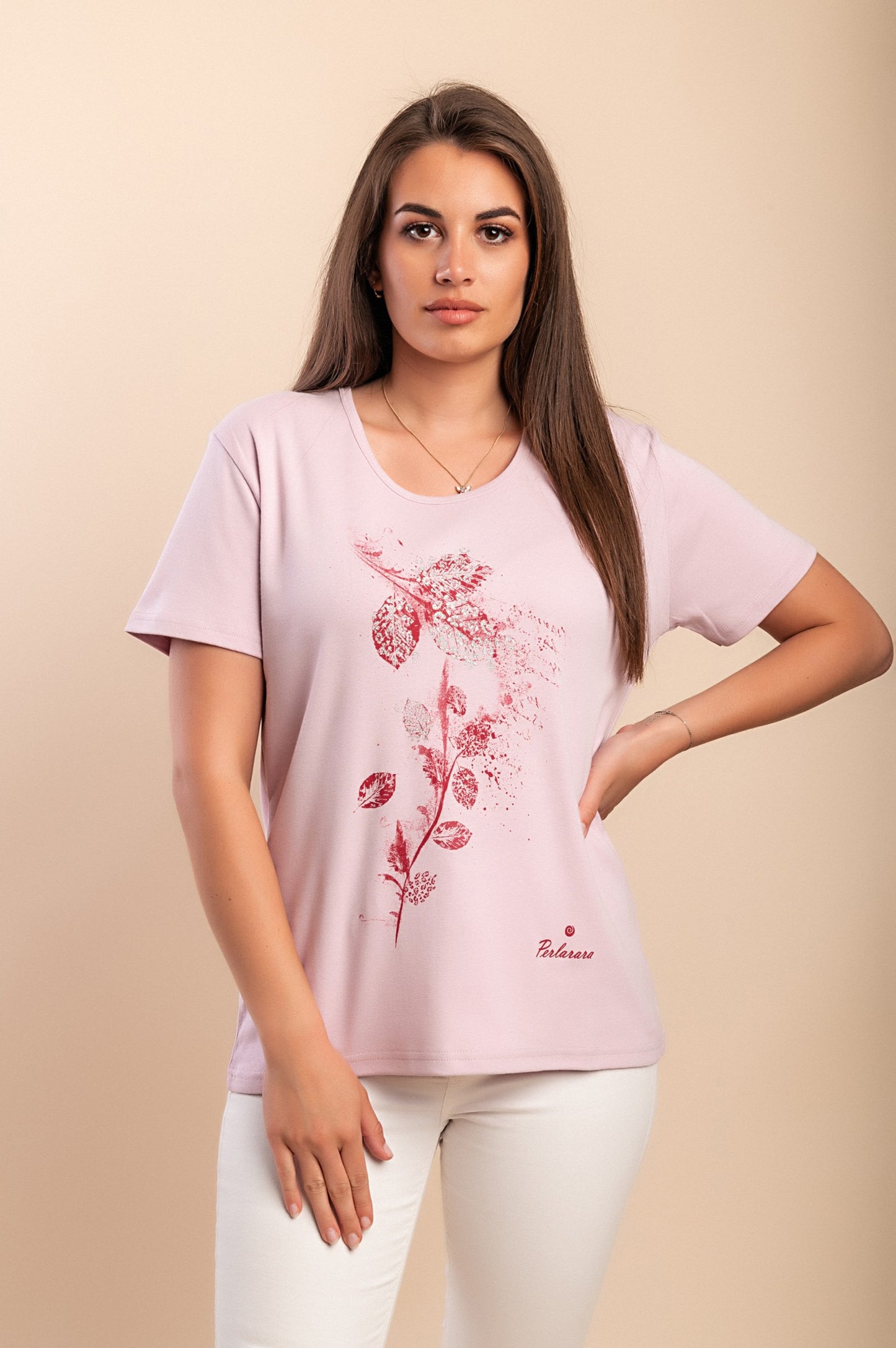 T-shirt in cotone con stampa, rosa chiaro