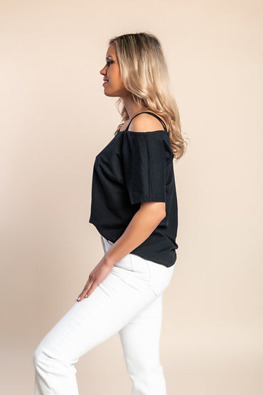 T-shirt in cotone ampia, nera