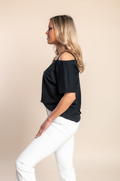 T-shirt in cotone ampia, nera