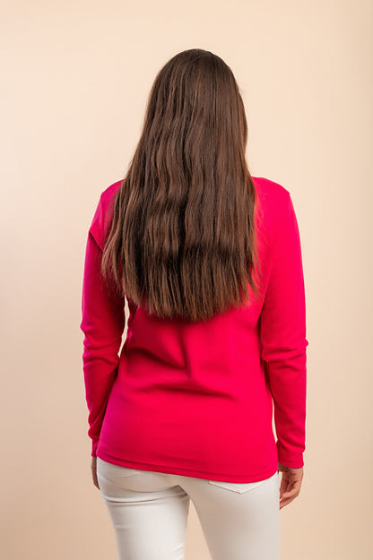 Top in cotone a maniche lunghe, Rosa