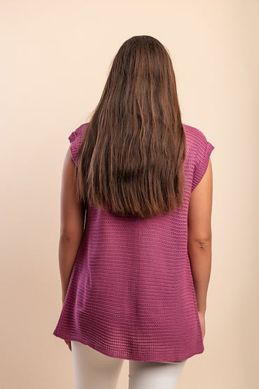 Cardigan senza maniche lavorato a maglia, viola