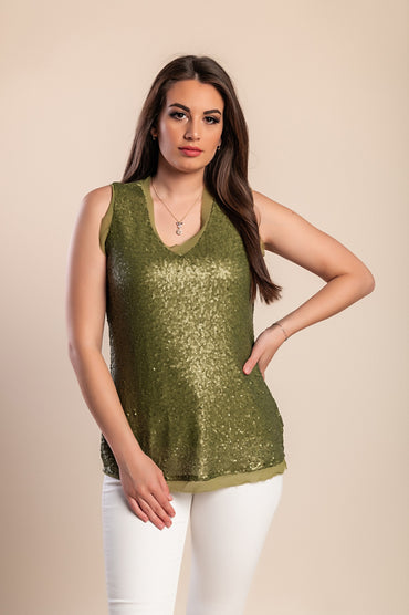 Top taglie forti con paillettes, verde