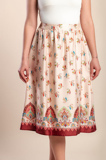 Gonna midi con stampa, beige
