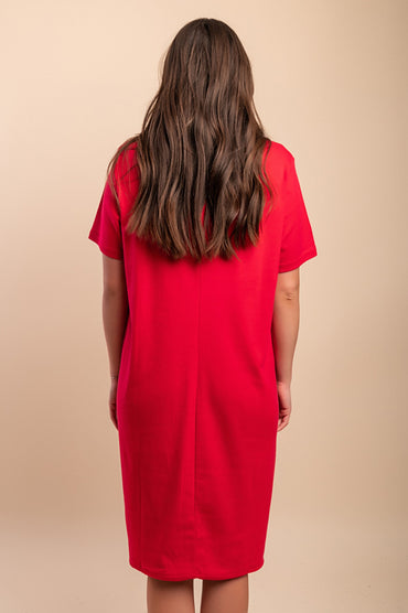 Abito in cotone a maniche corte, rosso