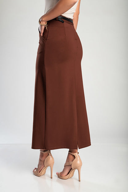 Gonna midi elegante, marrone