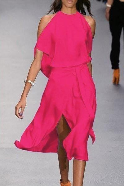 Elegante abito midi con cut-out Thiena, fucsia