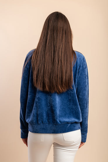 Felpa con zip in cotone e velluto sintetico, blu