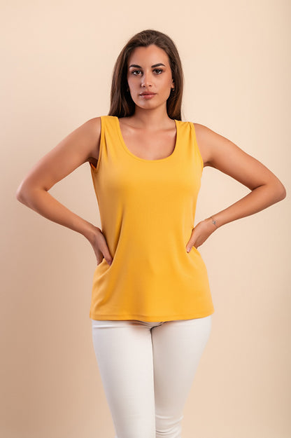 Top senza maniche in cotone, beige