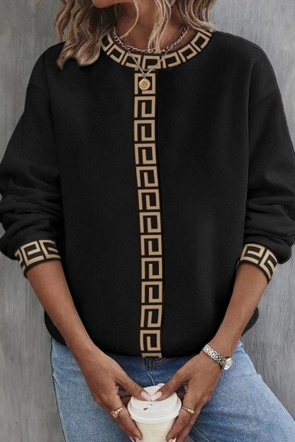 Maglia ampia con stampa geometrica, nero e beige