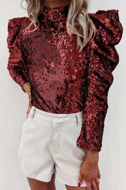 Top elegante con paillettes, bordeaux