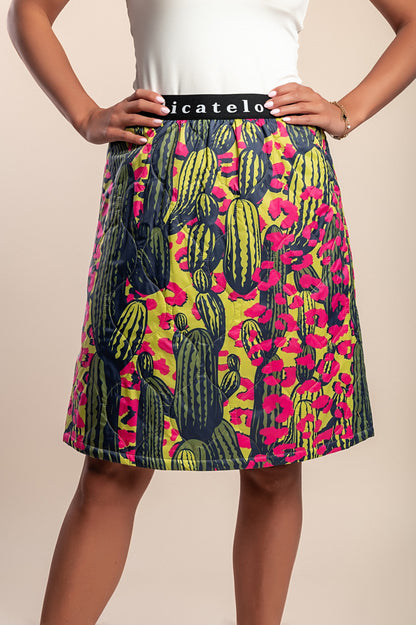 Gonna midi con stampa, verde