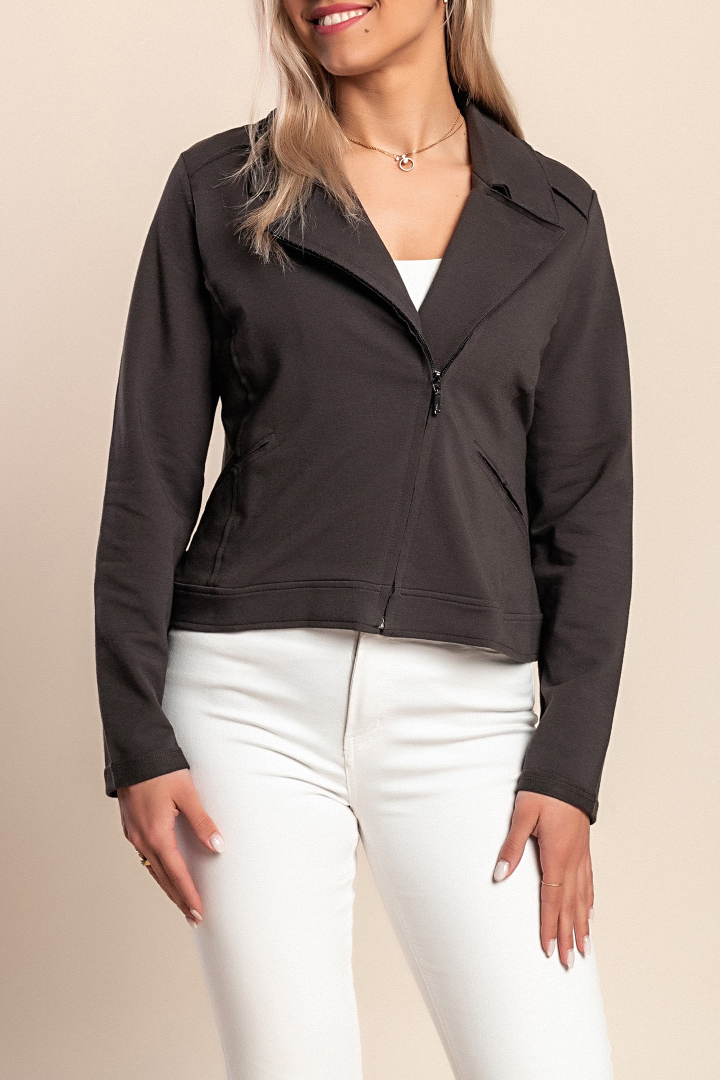 Top con cerniera, oliva